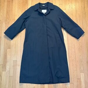 London Fog Trench Coat Womens 10P Navy Blue Detachable Liner Classic Rain Jacket